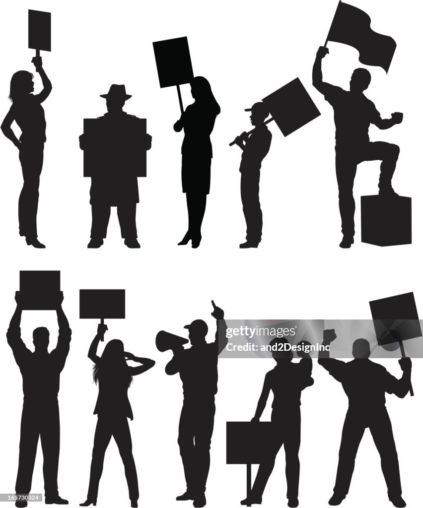 Protesters silhouettes