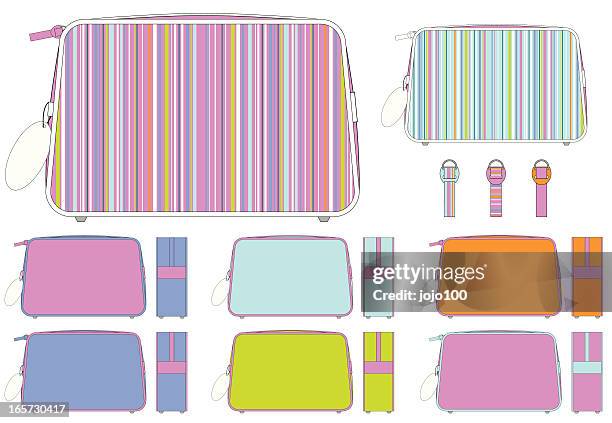 modern striped make up bag - makeup bag stock illustrations