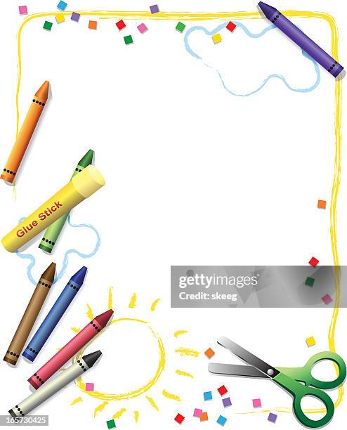 kids creativity frame - kid crayon drawing stock illustrations
