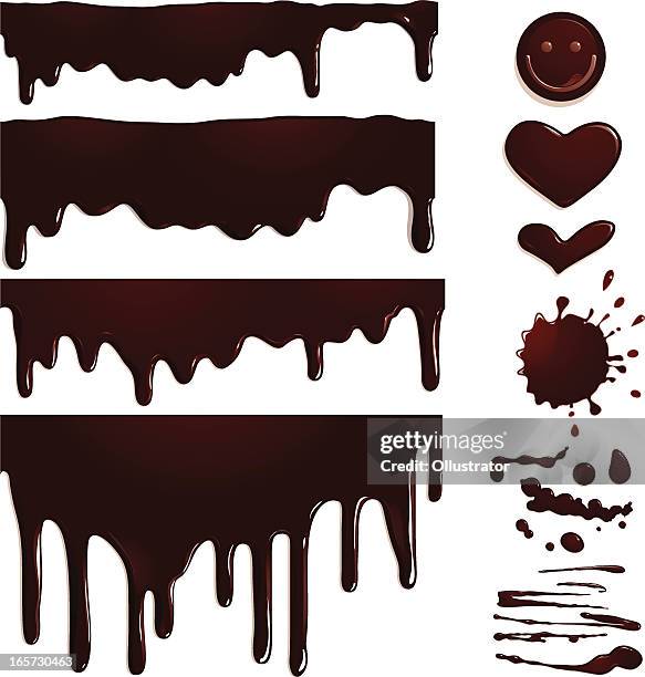 seamless chocolate drips and elements - chocolate face stock illustrations