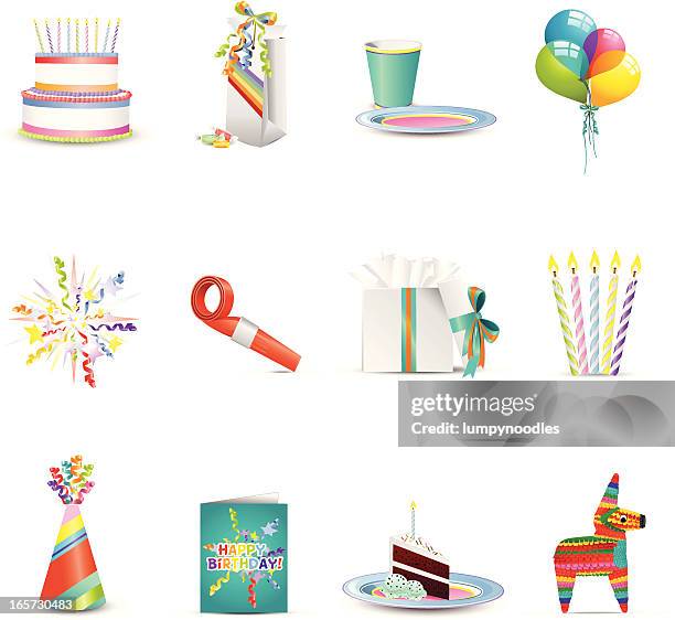 happy birthday icons - piñata stock illustrations