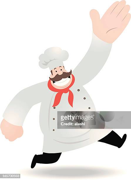 bildbanksillustrationer, clip art samt tecknat material och ikoner med fat chef running and greeting - fat guy running
