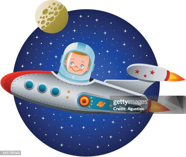 retro rocket boy - kid explorer stock illustrations