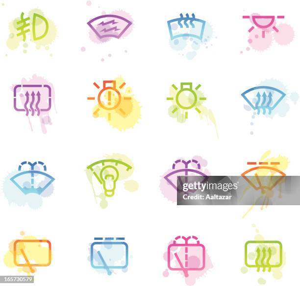 stains icons - car control indicators - led bulb stock illustrations