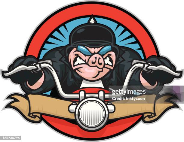 hog auf motorrad-design - maskottchen stock-grafiken, -clipart, -cartoons und -symbole