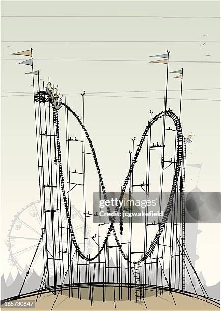 ilustraciones, imágenes clip art, dibujos animados e iconos de stock de old montaña rusa - montaña rusa