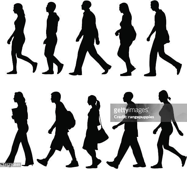 menschen walking - in silhouette stock-grafiken, -clipart, -cartoons und -symbole