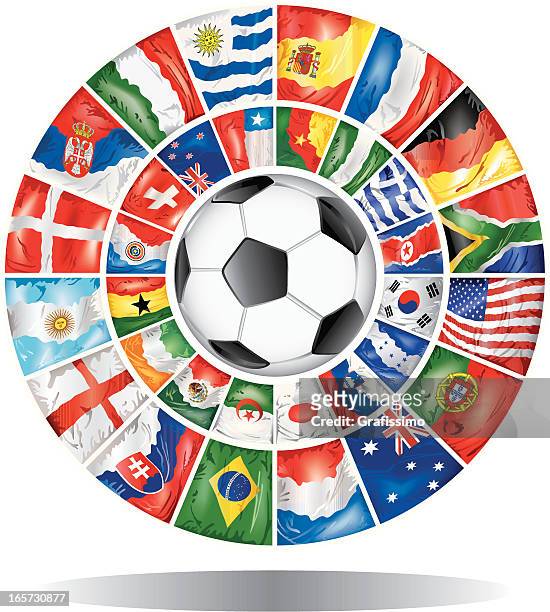ilustraciones, imágenes clip art, dibujos animados e iconos de stock de círculos con participantes de de campeonato mundial de fútbol 2010 - competición de fútbol