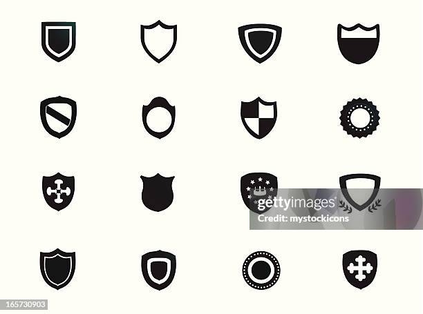 shield and emblem icons - medieval frame stock illustrations