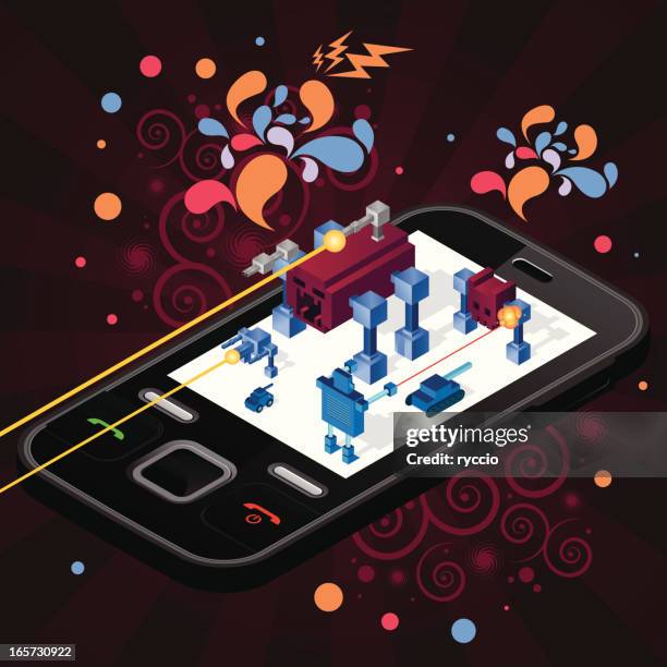 cellphone war isometric - lighting bolt stock illustrations