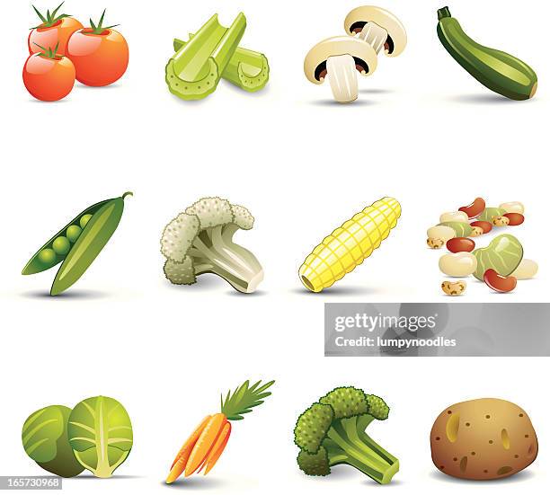 vegetable icons - broccoli on white stock illustrations