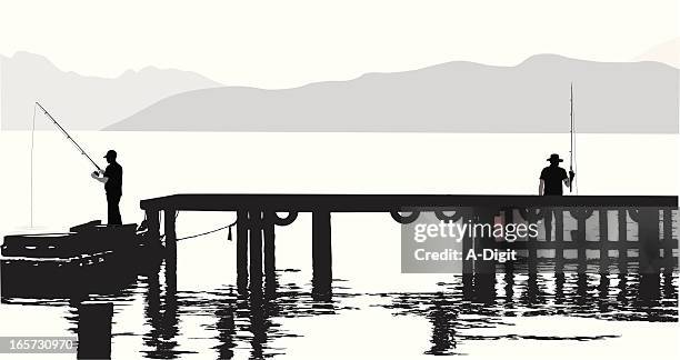 pier fishing vector silhouette - jetty stock illustrations