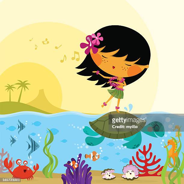 ilustraciones, imágenes clip art, dibujos animados e iconos de stock de hawaiian chica de peces bajo el agua sea monada ilustración vectorial de hawai - volcán submarino