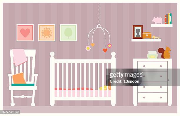 illustrations, cliparts, dessins animés et icônes de bébé fille chambre - chambre bébé