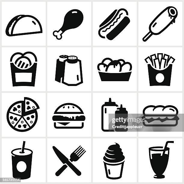 black fast food icons - nachos stock illustrations