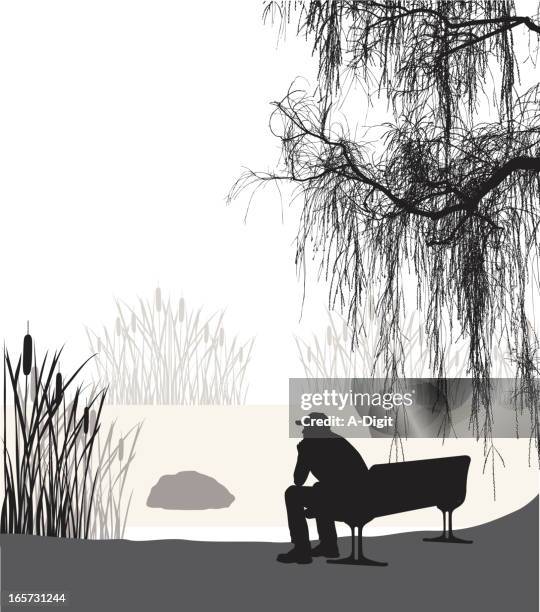 contemplation vector silhouette - pool reflection stock illustrations