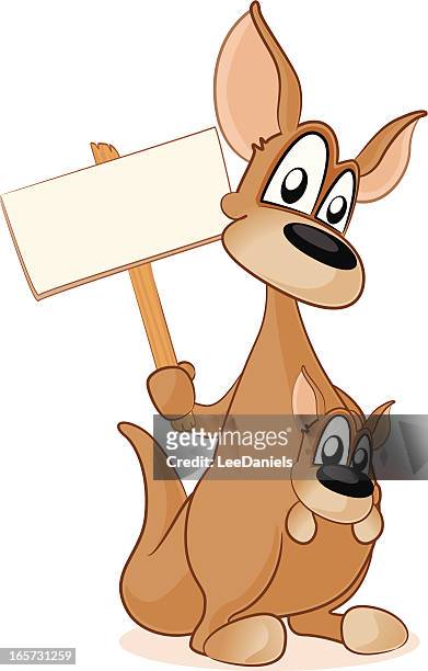 ilustrações de stock, clip art, desenhos animados e ícones de filhote de canguru e bebê segurando uma placa em branco - cria de canguru