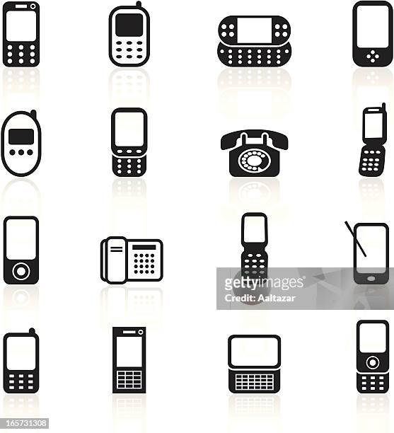 ilustraciones, imágenes clip art, dibujos animados e iconos de stock de símbolos, negro & tierra teléfonos móviles - teléfono antiguo