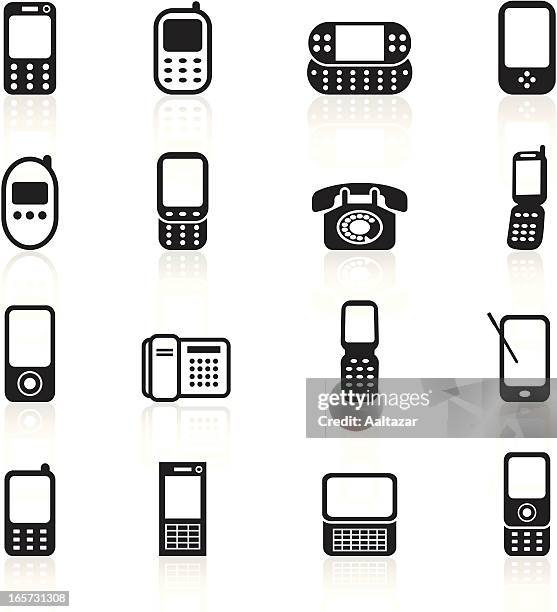 stockillustraties, clipart, cartoons en iconen met black symbols - mobile & land phones - ergonomie