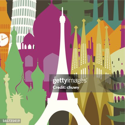 Eiffel tower against monuments background Eiffel tower against monuments background