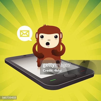 Cute Monkey Character Notification Smart Phone Cute Monkey Character Notification Smart Phone