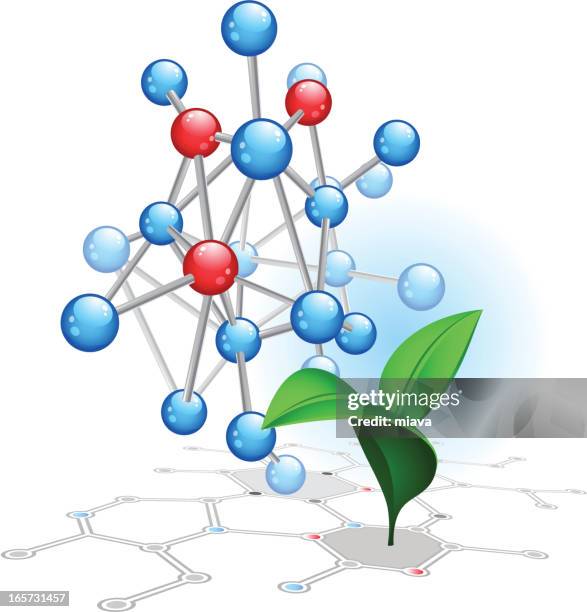 molecule and sprout - glass molecule blue science background stock illustrations