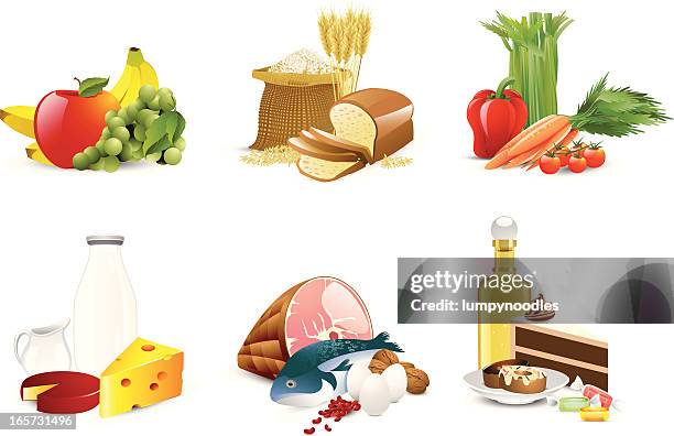 stockillustraties, clipart, cartoons en iconen met illustration of six different food groups - protein