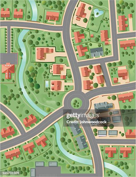 stockillustraties, clipart, cartoons en iconen met town plan - dorp