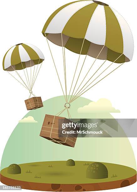 airdrop von zubehör und ausstattung - holzkiste stock-grafiken, -clipart, -cartoons und -symbole