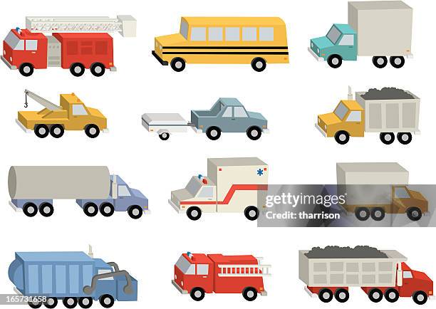 ilustraciones, imágenes clip art, dibujos animados e iconos de stock de camiones de historieta - dump truck cartoon