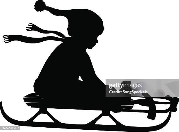 child on sled - sledge kids stock illustrations