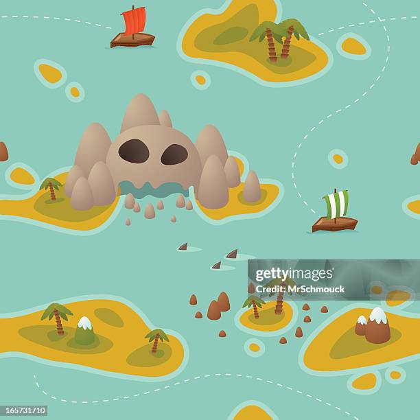 stockillustraties, clipart, cartoons en iconen met seamless treasure hunt - skull island - schatzoeken