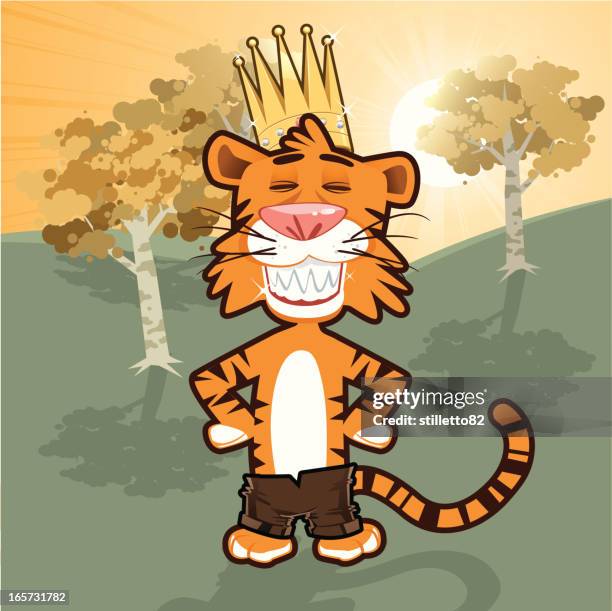 stockillustraties, clipart, cartoons en iconen met tiger king - stralende glimlach