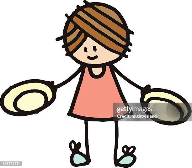 girl holding two empty plates - two empty plates stock illustrations