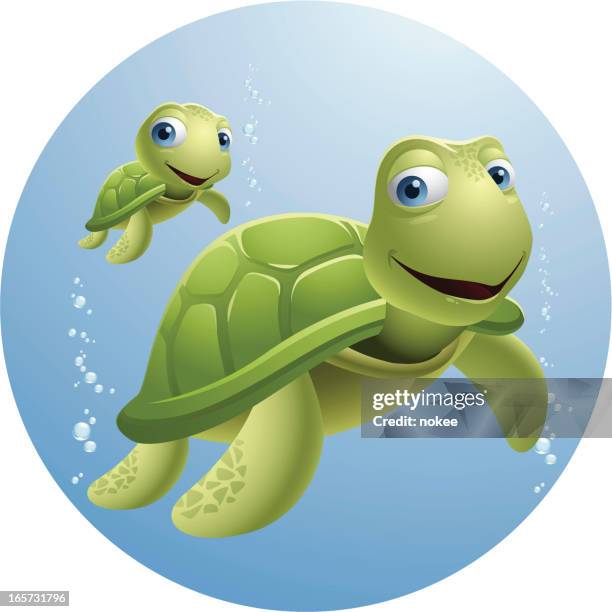 papa and baby turtle - turtle illustration stock illustrations