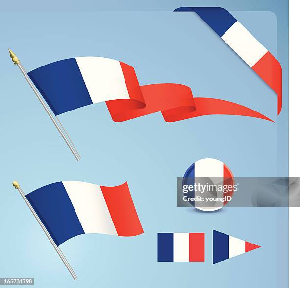 ilustrações de stock, clip art, desenhos animados e ícones de conjunto de bandeira da frança - bandeira da frança