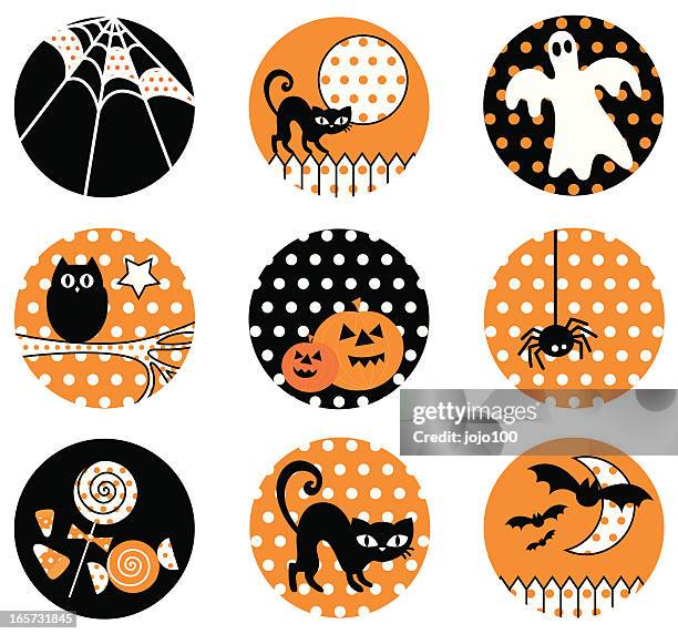 polka dot halloween icon set - cat circle stock illustrations