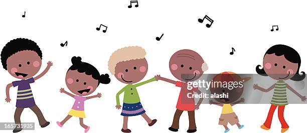 cute happy multi-generation family dancing - african travel smile stock illustrations