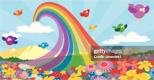 bildbanksillustrationer, clip art samt tecknat material och ikoner med nature's pot of gold - rainbow cartoon