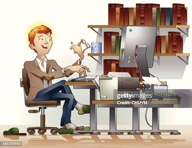 inspired writer - journalist desk stock illustrations