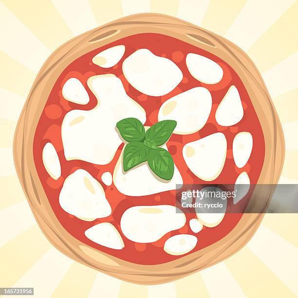 stockillustraties, clipart, cartoons en iconen met vector pizza margherita from above - mozzarellakaas