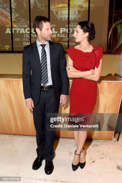 Anna Safroncik and Aaron Eckhart attend a gala dinner by Antonello Colonna for the movie 'Olympus Has Fallen' on April 5, 2013 in Rome, Italy.