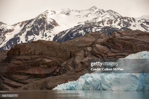 closeup view of grey glacier in patagonia, chile. - patagonian andes stock pictures, royalty-free photos & images