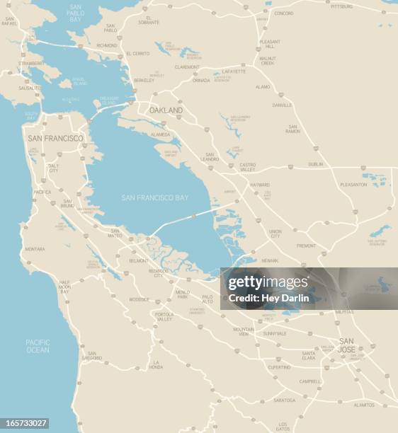 bildbanksillustrationer, clip art samt tecknat material och ikoner med san francisco bay area map - oakland california