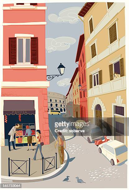 ilustrações de stock, clip art, desenhos animados e ícones de roma street canto - corner of building