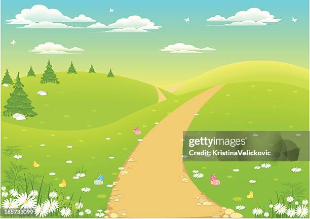 landscape with hills - summer road background stock illustrations