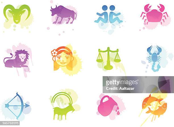 stockillustraties, clipart, cartoons en iconen met stains icons - zodiac - steenbok zodiac aardeteken