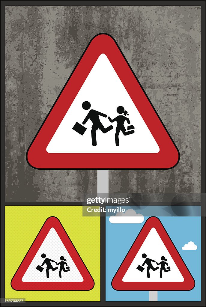 Traffic Sign Zurück Zu Schule Kinder Stock-Illustration - Getty Images