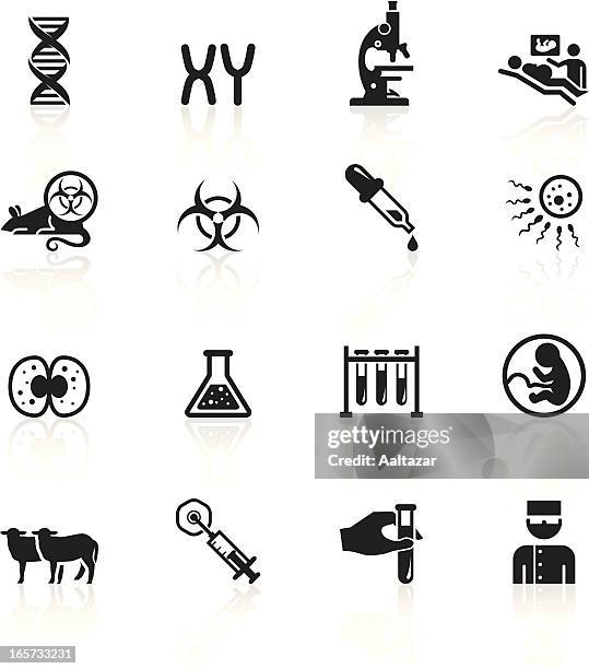 stockillustraties, clipart, cartoons en iconen met black symbols - genetics &amp; cloning - medisch specimen