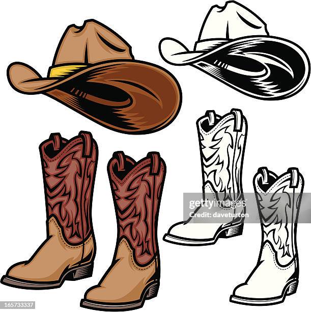 ilustrações de stock, clip art, desenhos animados e ícones de chapéu de cowboy e botas - chapéu de cowboy